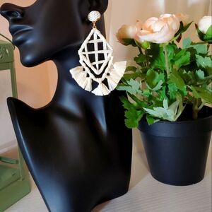 White Raffia Tassel Earrings